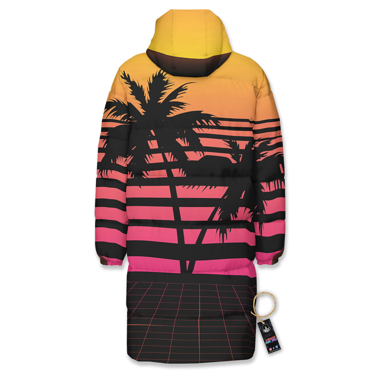 Palm Trees And Night Sunset Sky Print Long Down Jacket-grizzshop