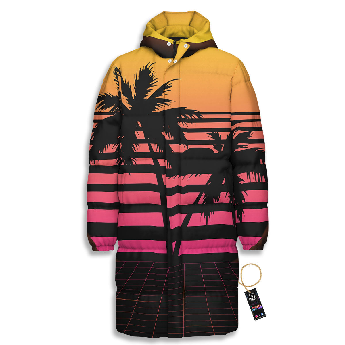 Palm Trees And Night Sunset Sky Print Long Down Jacket-grizzshop