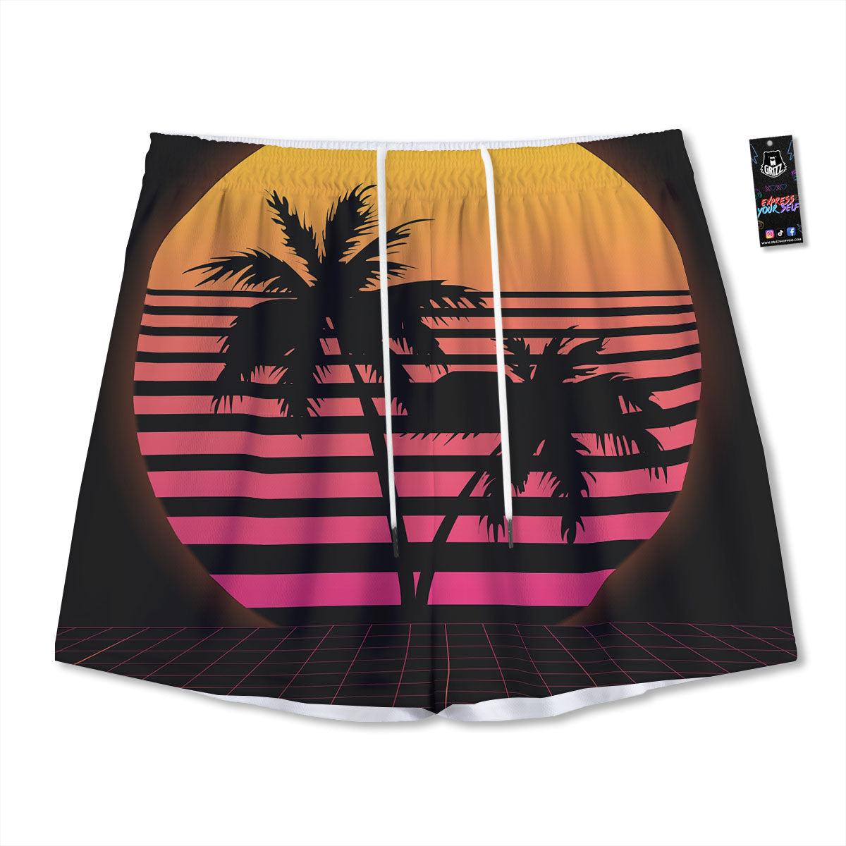 Palm Trees And Night Sunset Sky Print Mesh Shorts