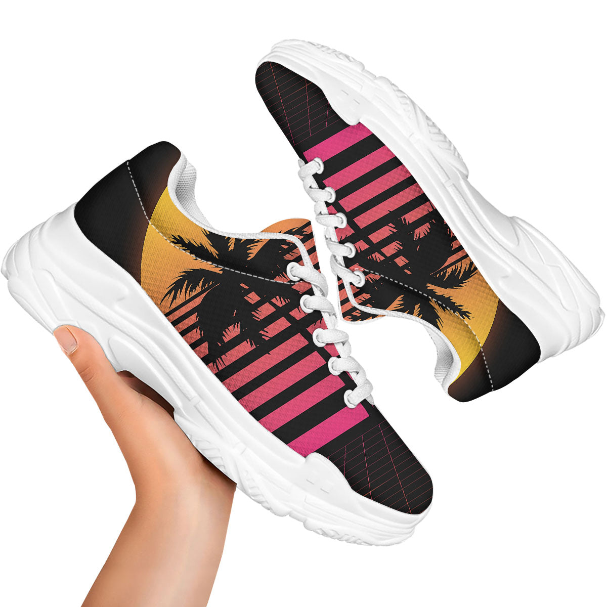 Palm Trees And Night Sunset Sky Print White Chunky Shoes-grizzshop