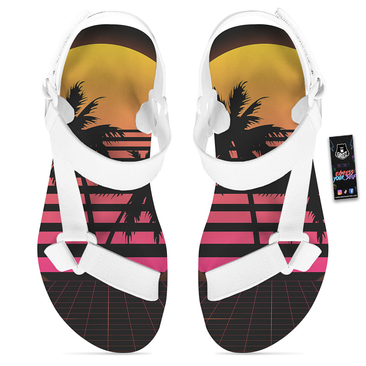 Palm Trees And Night Sunset Sky Print White Open Toe Sandals-grizzshop