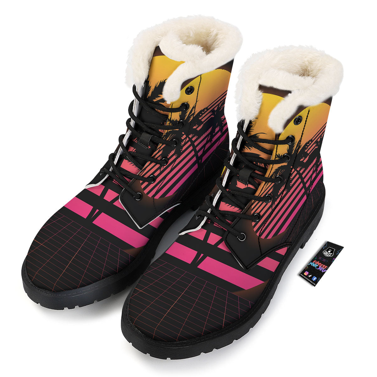 Palm Trees And Night Sunset Sky Print Winter Boots-grizzshop