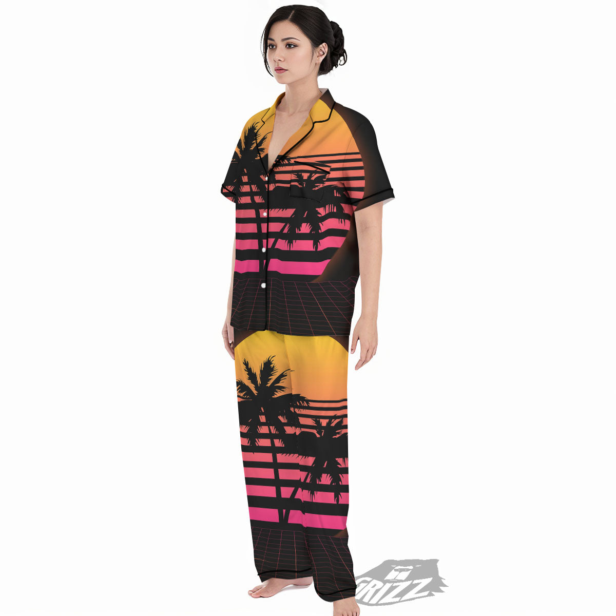 Palm Trees And Night Sunset Sky Print Women's Pajamas Set-grizzshop