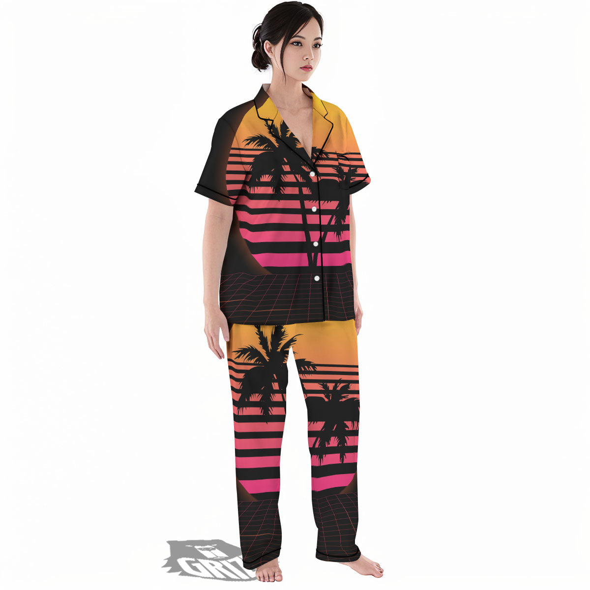 Palm Trees And Night Sunset Sky Print Women's Pajamas Set-grizzshop