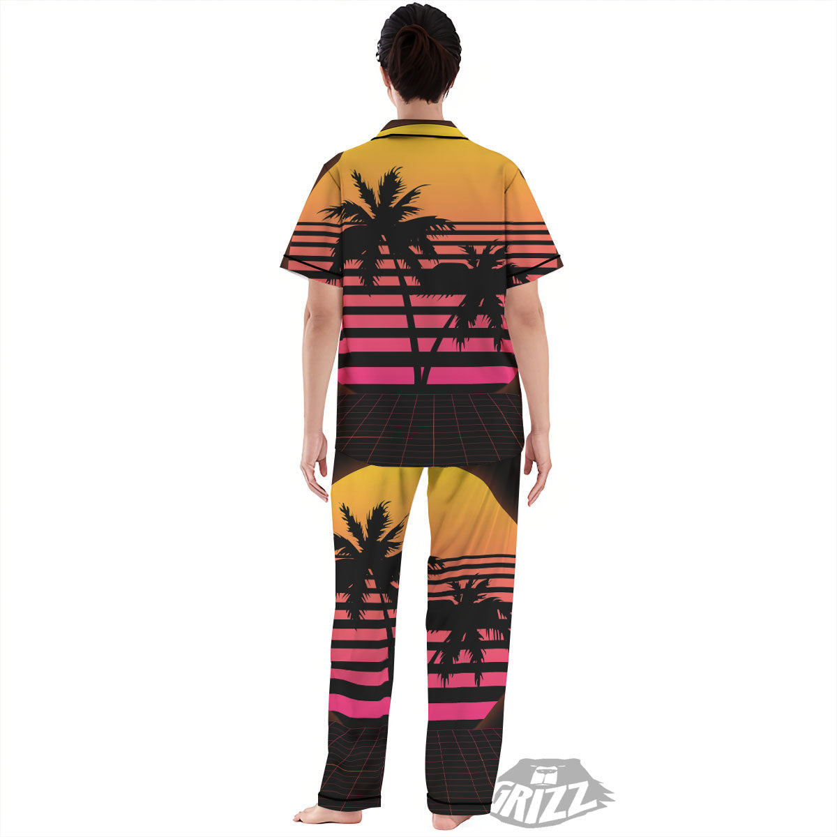 Palm Trees And Night Sunset Sky Print Women's Pajamas Set-grizzshop