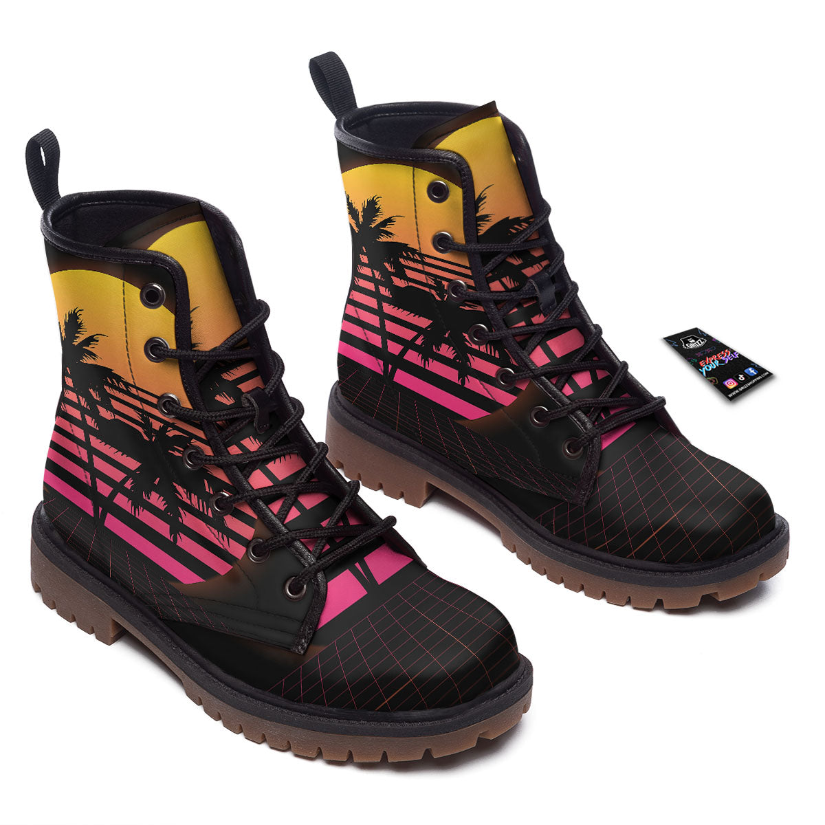 Palm Trees And Night Sunset Sky Print Work Boots-grizzshop