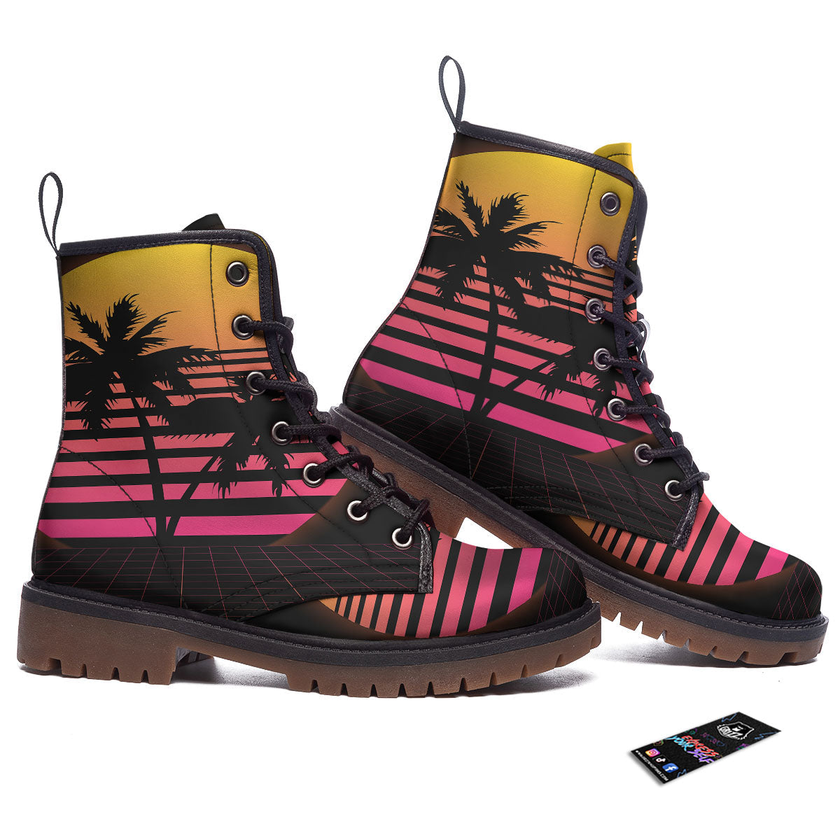 Palm Trees And Night Sunset Sky Print Work Boots-grizzshop