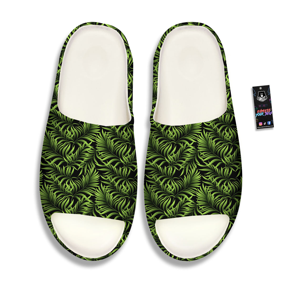 Palm Leaf Green Tropical Print Pattern Sandals-grizzshop