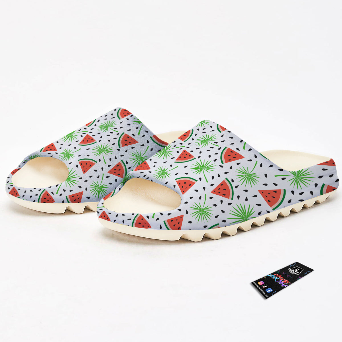 Palm Leaf Watermelon White Print Pattern Sandals-grizzshop