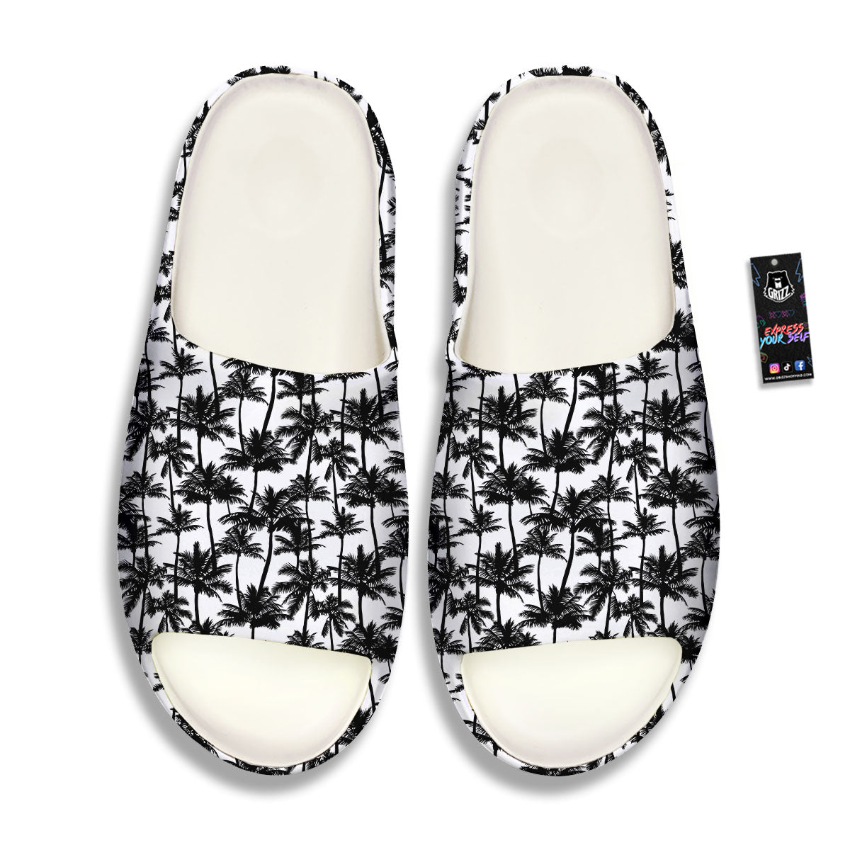 Palm Tree Black White Print Pattern Sandals-grizzshop