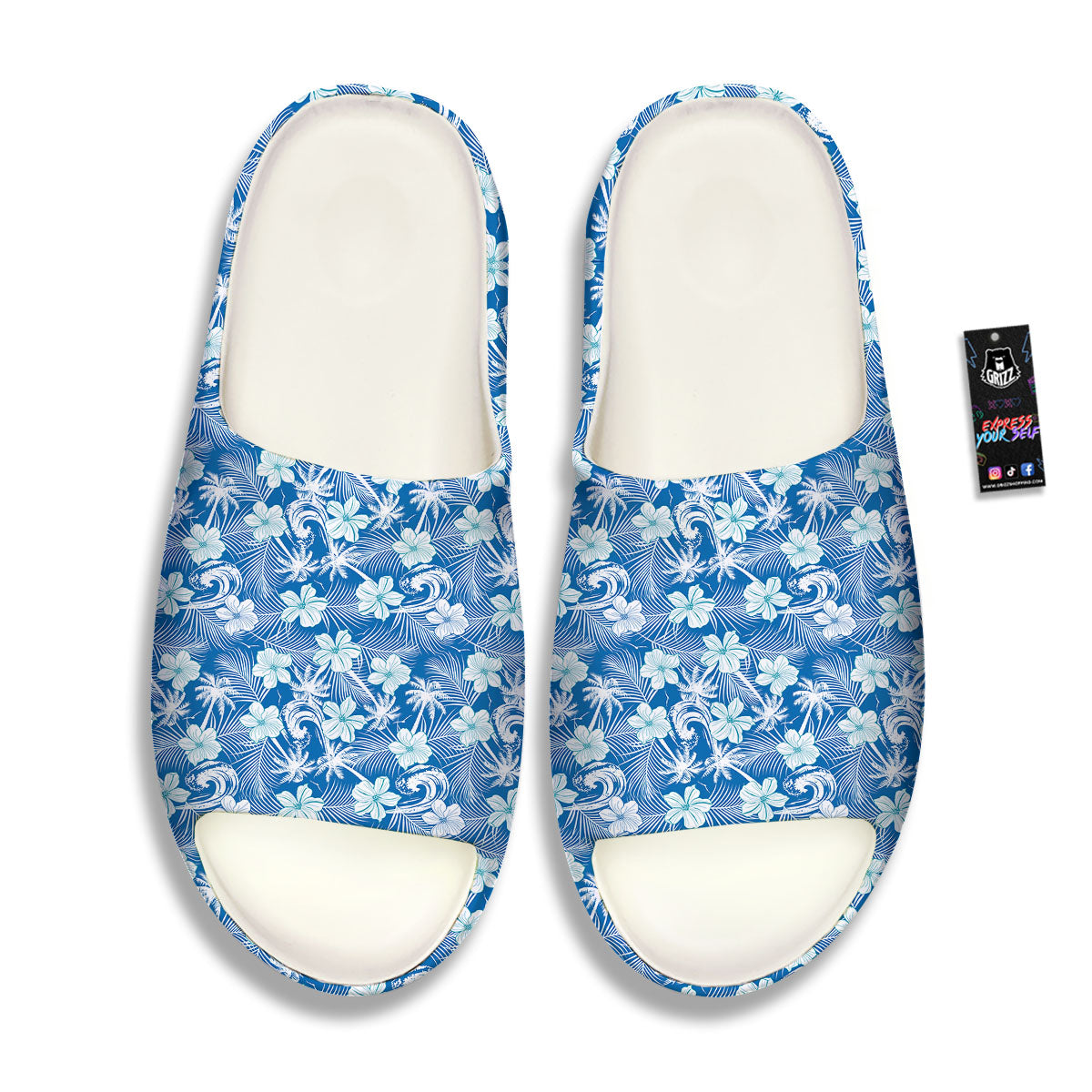 Palm Tree Blue Hibiscus Print Pattern Sandals-grizzshop