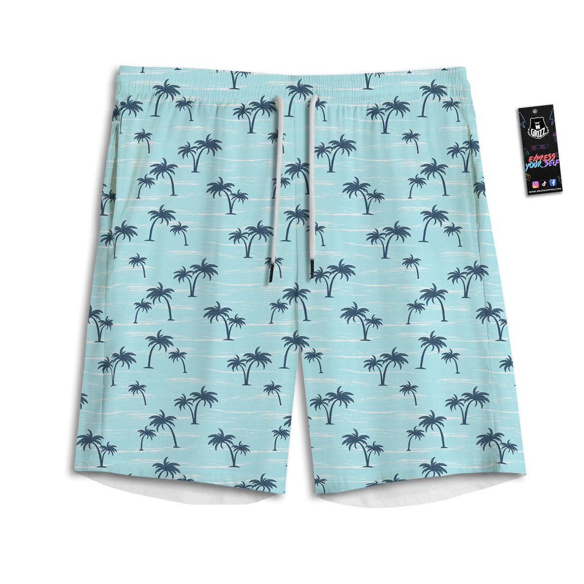Palm Tree Blue Print Pattern Men's Athletic Shorts