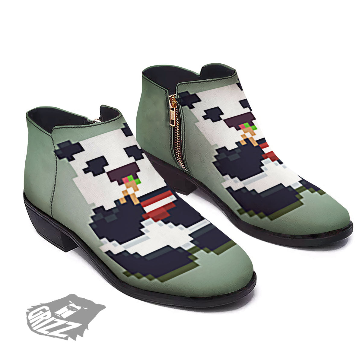 Panda 8-Bit Pixel Print Ankle Boots-grizzshop
