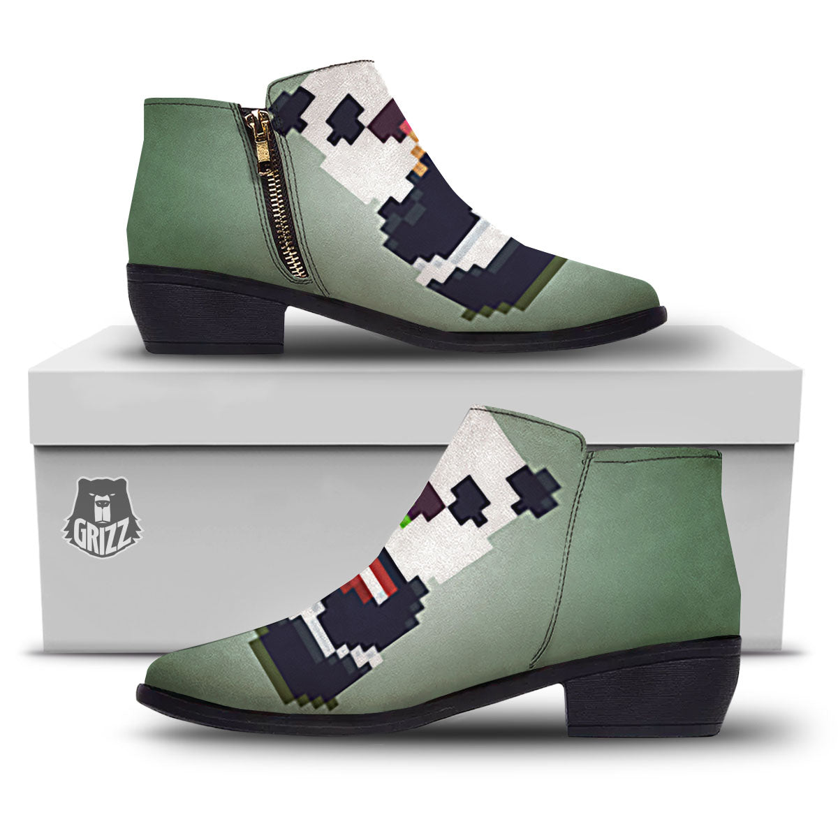Panda 8-Bit Pixel Print Ankle Boots-grizzshop