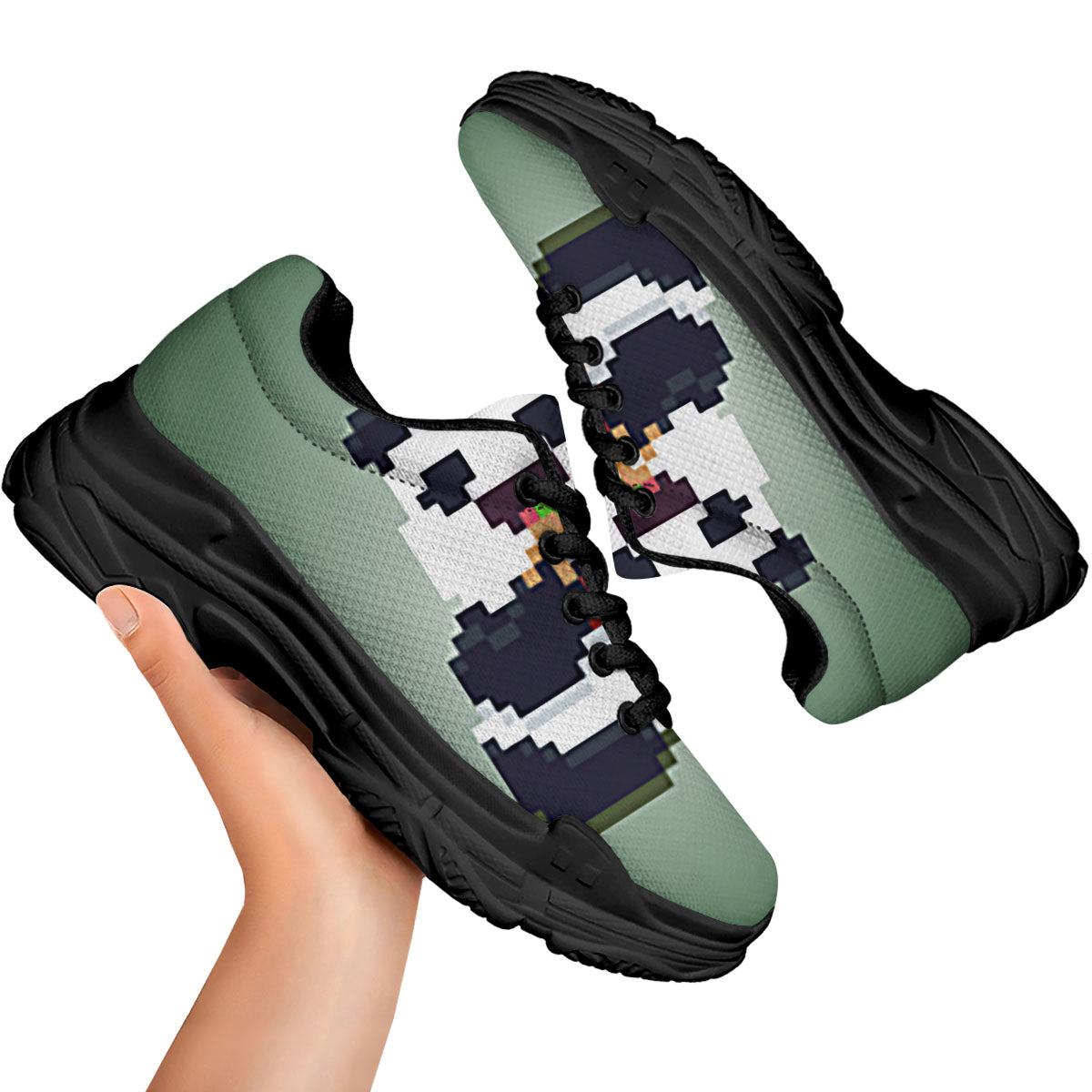 Panda 8-Bit Pixel Print Black Chunky Shoes-grizzshop