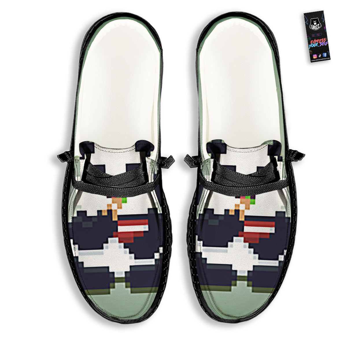 Panda 8-Bit Pixel Print Black Loafers-grizzshop