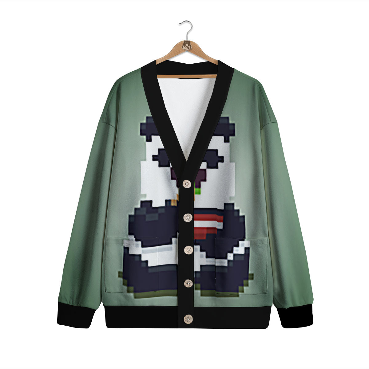 Panda 8-Bit Pixel Print Cardigan-grizzshop