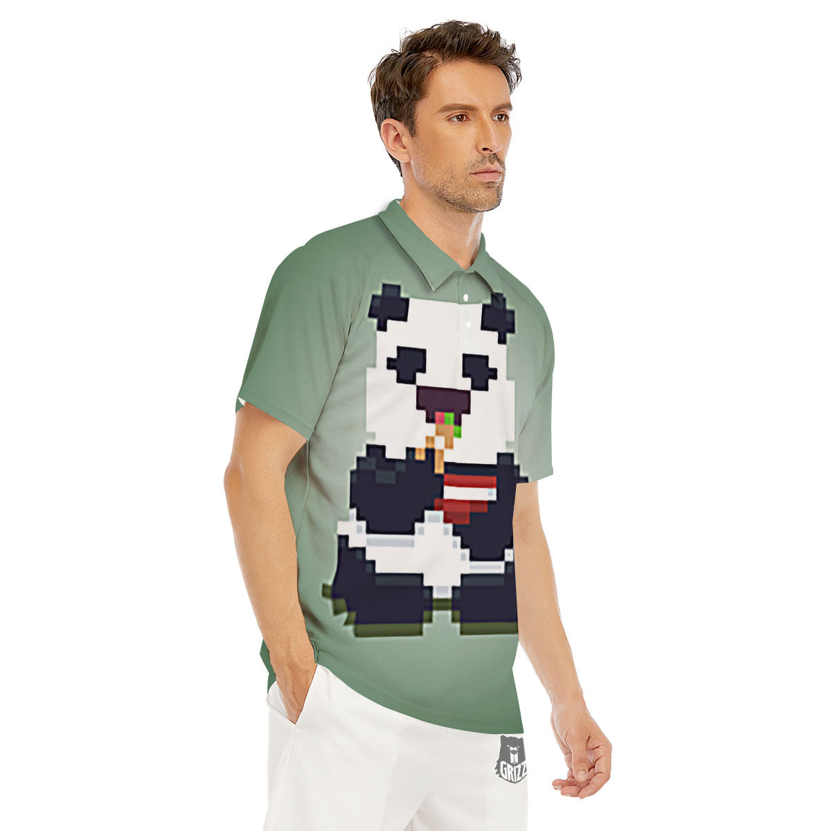Panda 8-Bit Pixel Print Men's Golf Shirts-grizzshop