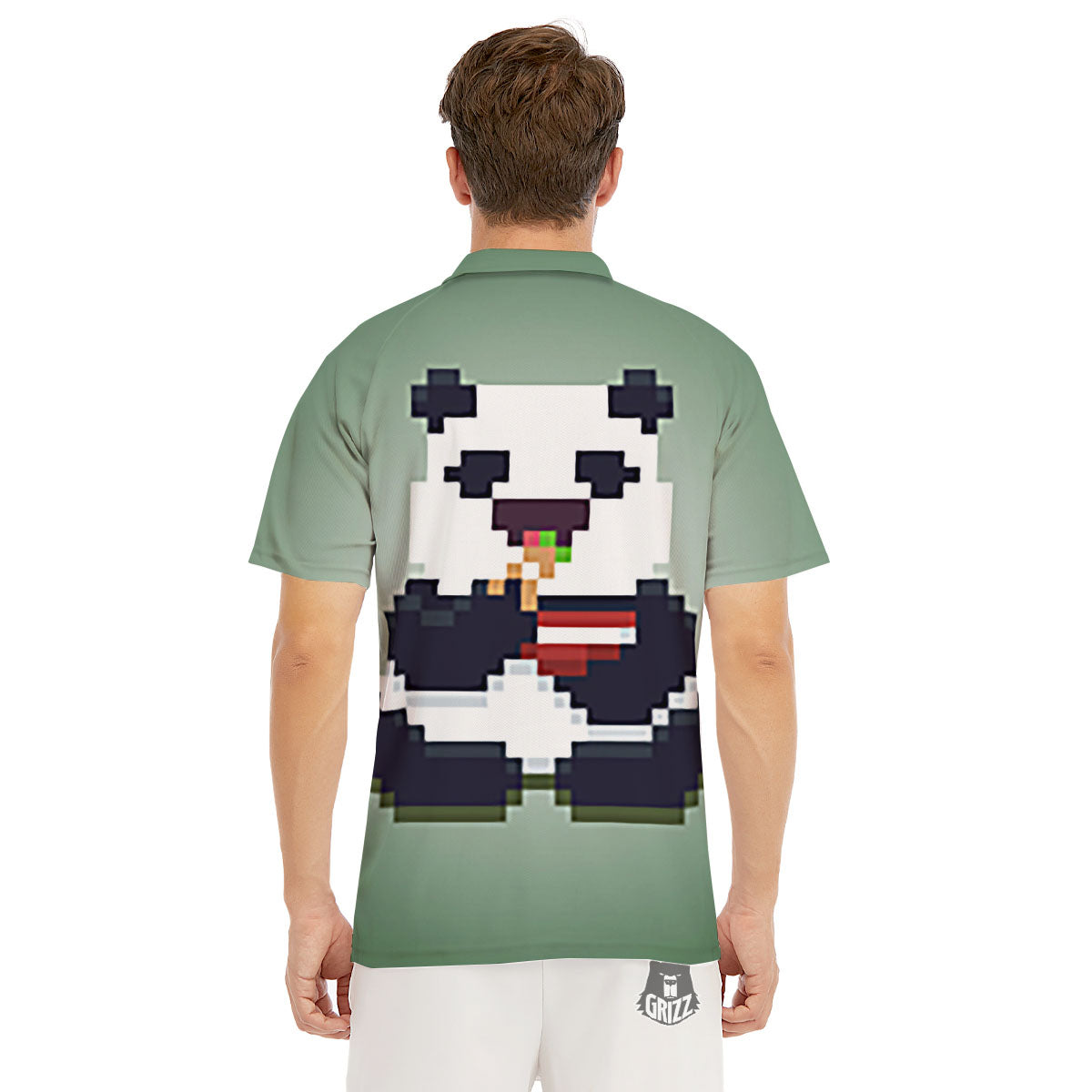 Panda 8-Bit Pixel Print Men's Golf Shirts-grizzshop