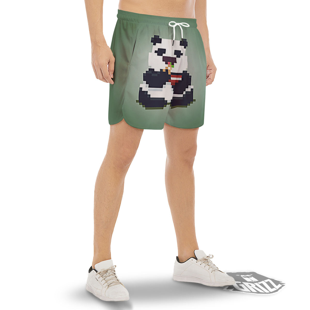 Panda 8-Bit Pixel Print Men's Gym Shorts-grizzshop