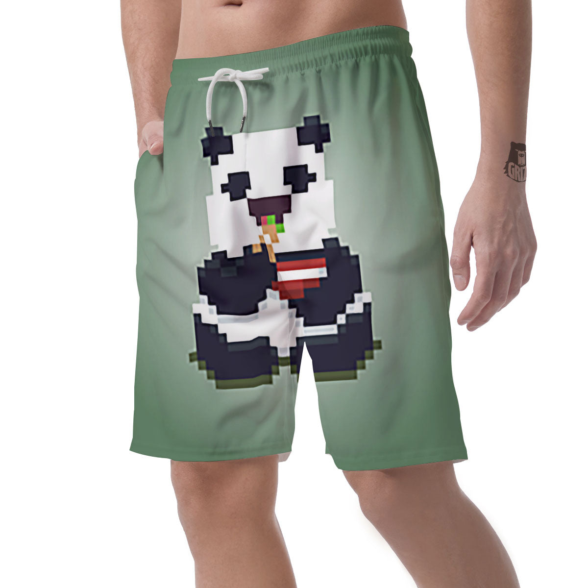 Panda 8-Bit Pixel Print Men's Shorts-grizzshop
