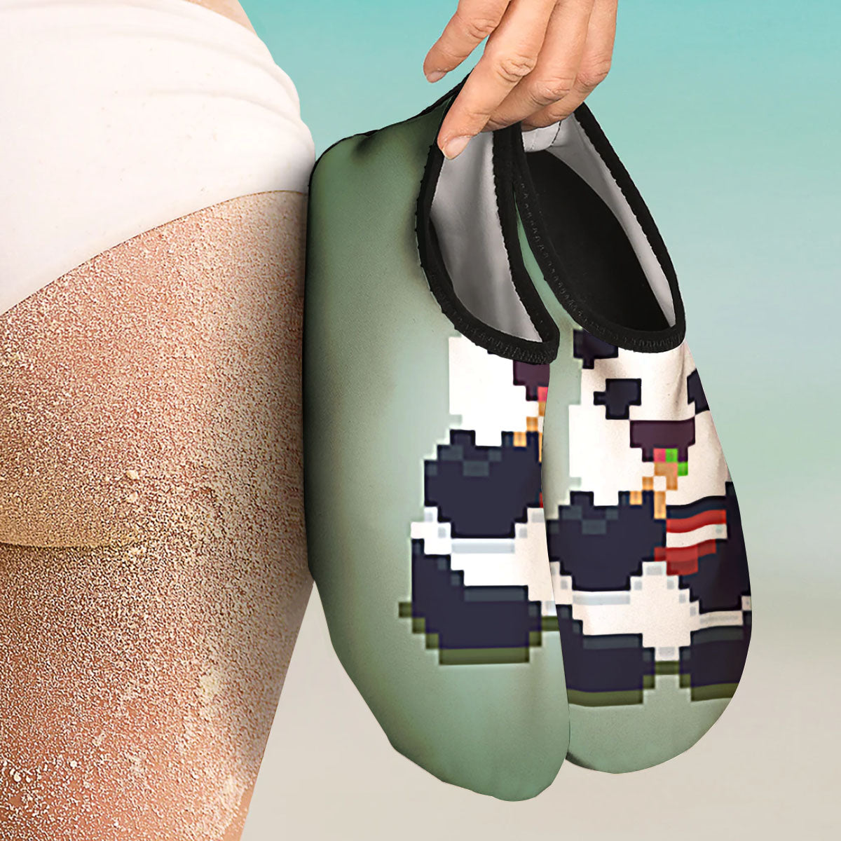 Panda 8-Bit Pixel Print Water Shoes-grizzshop