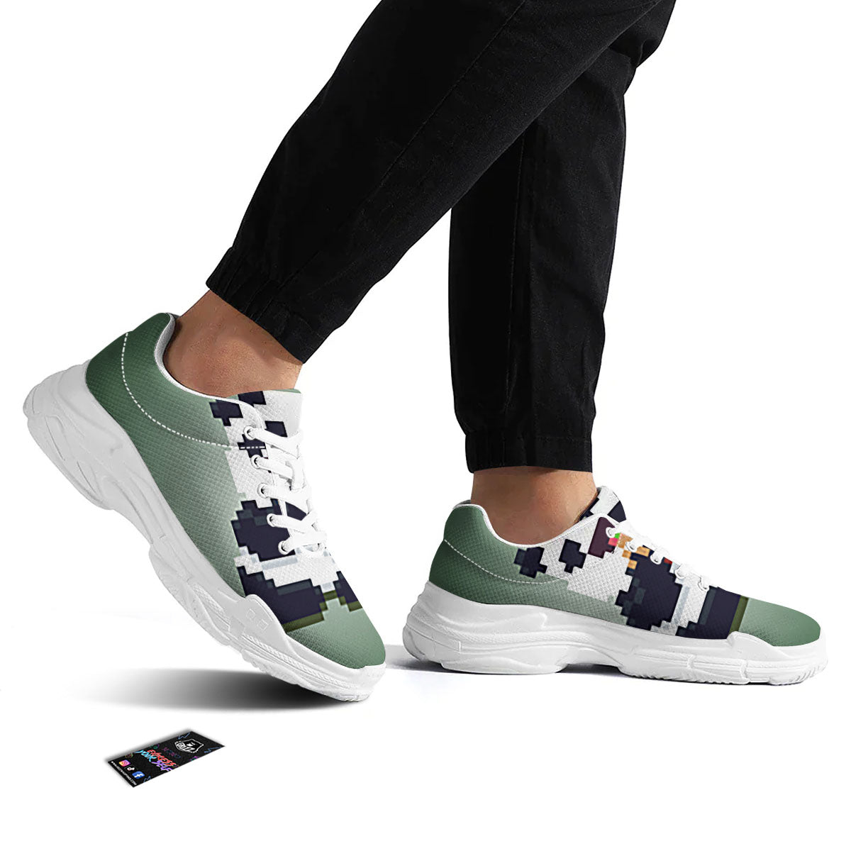 Panda 8-Bit Pixel Print White Chunky Shoes-grizzshop