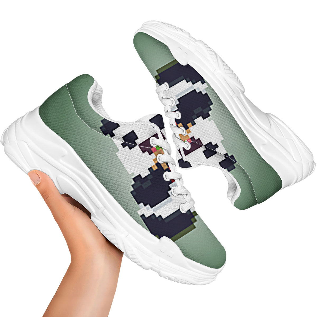 Panda 8-Bit Pixel Print White Chunky Shoes-grizzshop