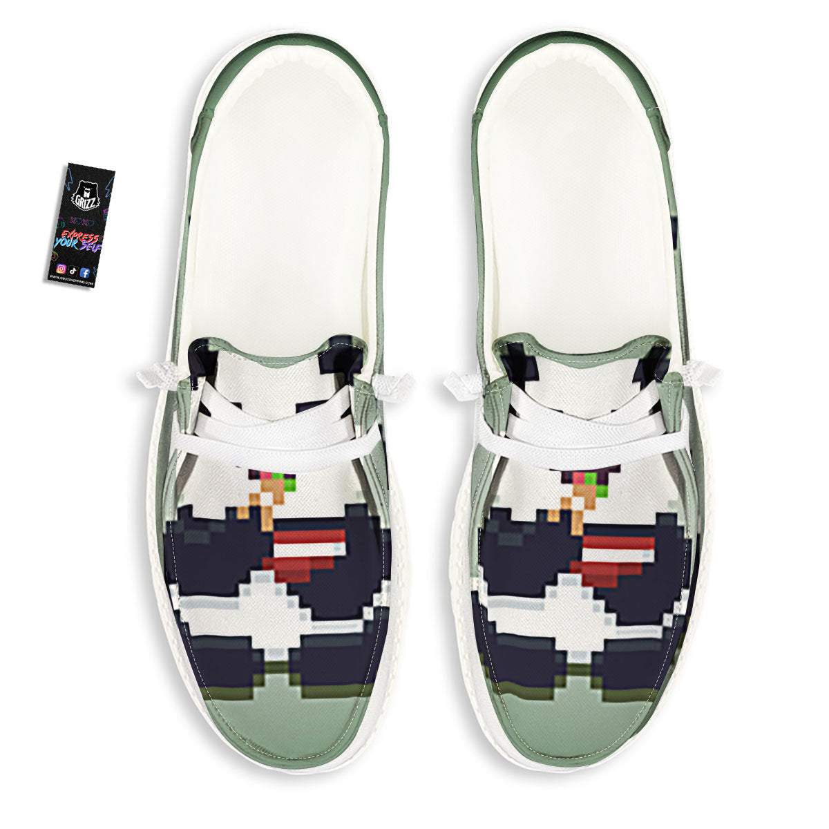 Panda 8-Bit Pixel Print White Loafers-grizzshop