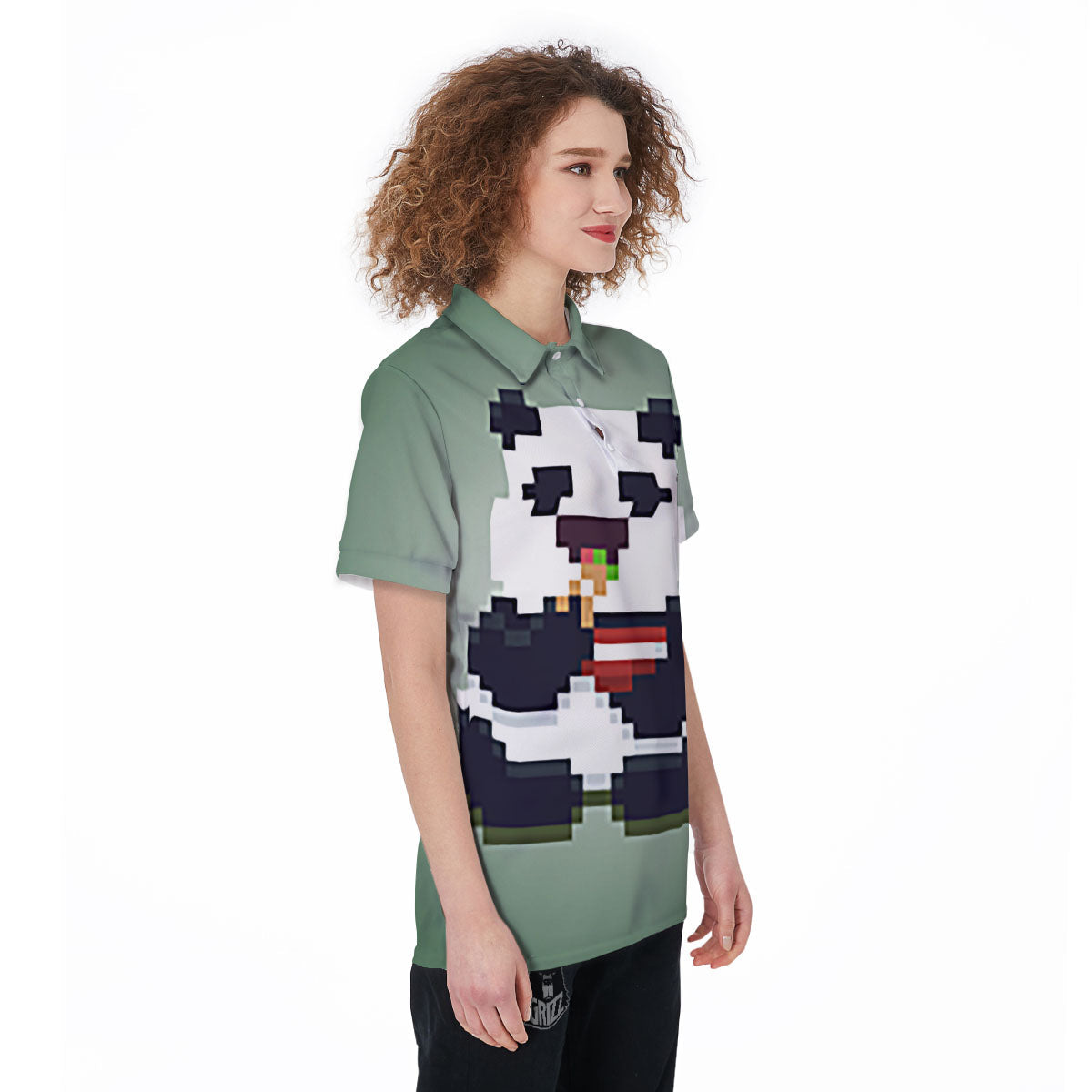 Panda 8-Bit Pixel Print Women's Golf Shirts-grizzshop