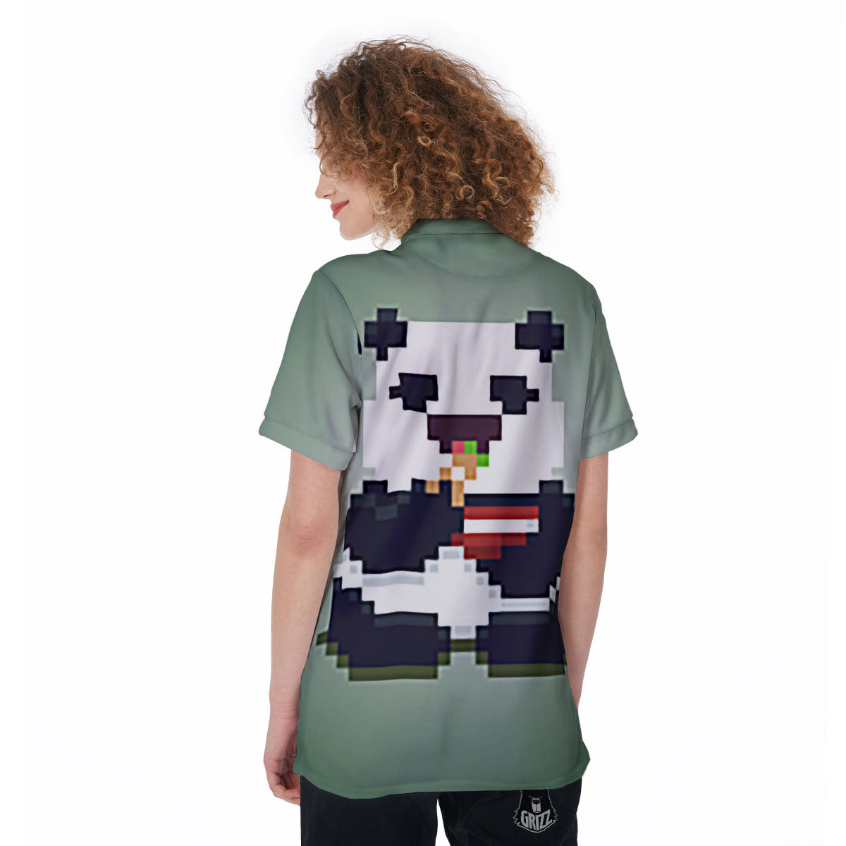 Panda 8-Bit Pixel Print Women's Golf Shirts-grizzshop