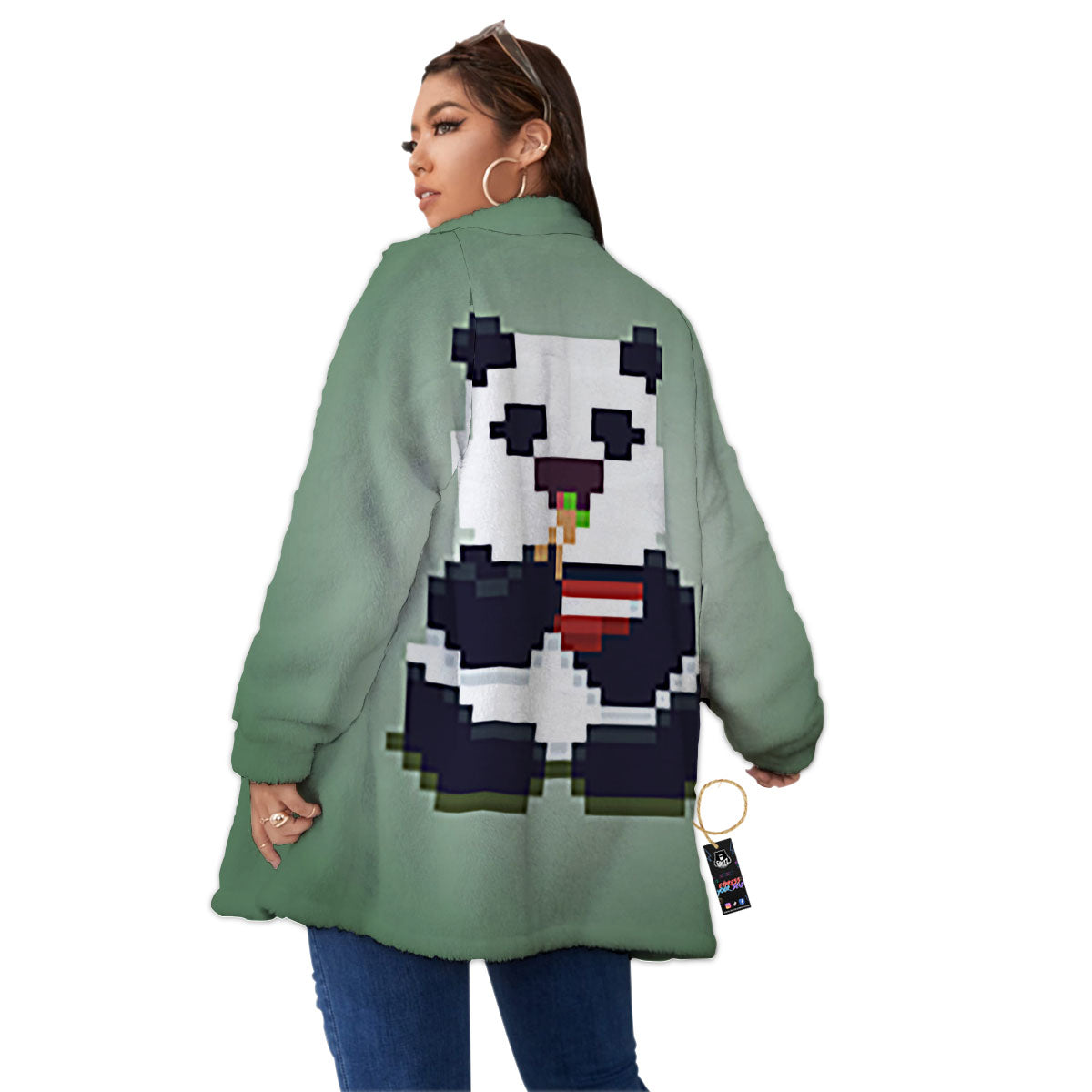 Panda 8-Bit Pixel Print Women's Sherpa Jacket-grizzshop