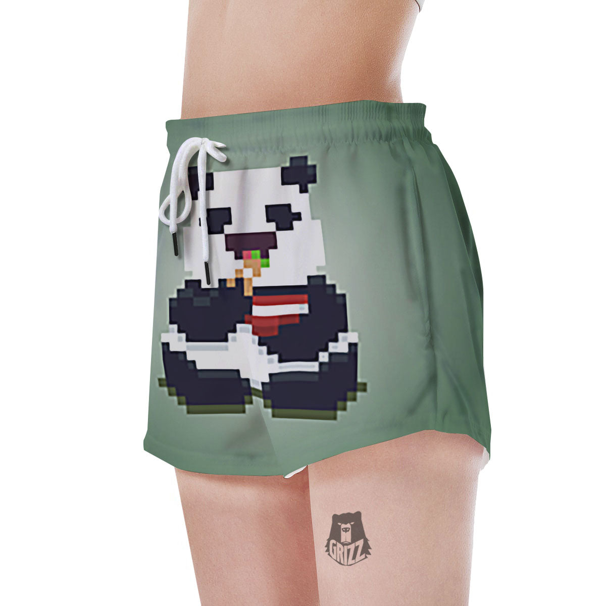 Panda 8-Bit Pixel Print Women's Shorts-grizzshop