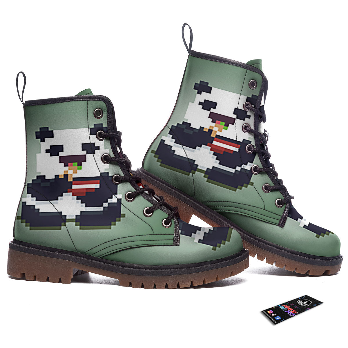 Panda 8-Bit Pixel Print Work Boots-grizzshop