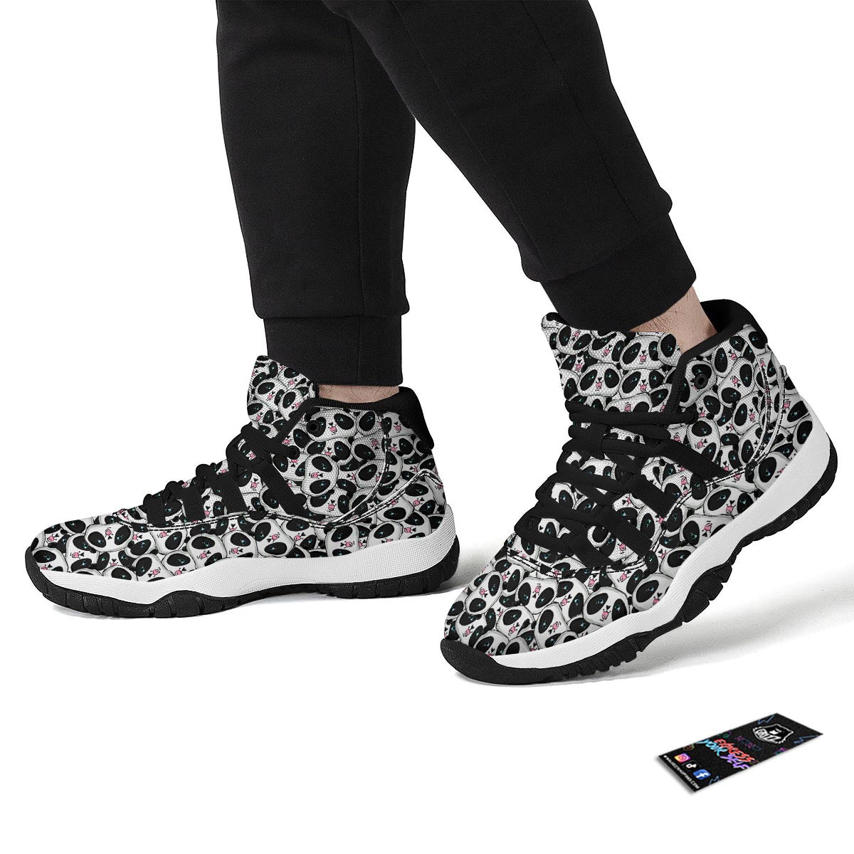 Panda Baby Pattern Print Black Bball Shoes-grizzshop