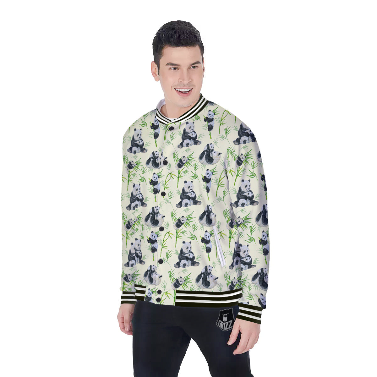 Panda Bamboo And Baby Print Pattern Baseball Jacket-grizzshop