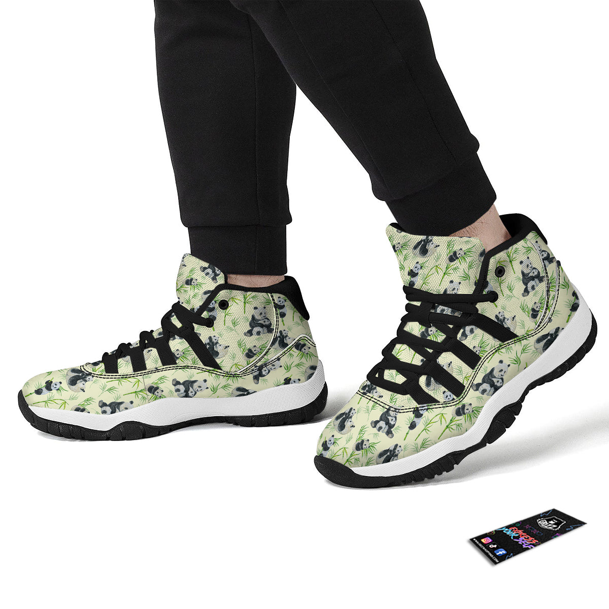 Panda Bamboo And Baby Print Pattern Black Bball Shoes-grizzshop