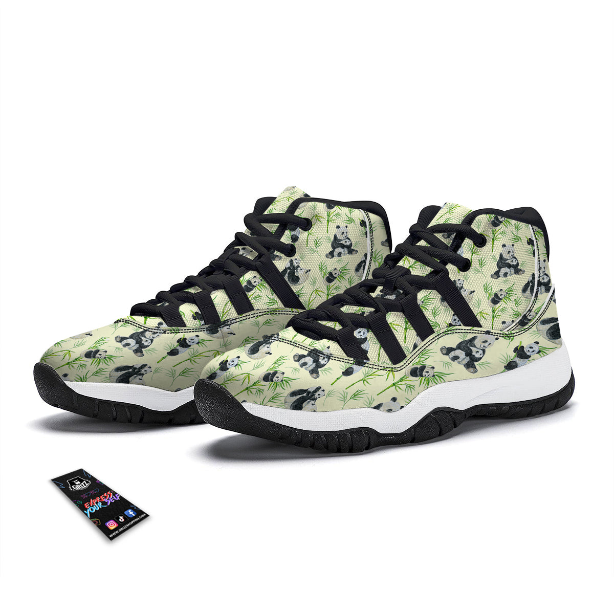 Panda Bamboo And Baby Print Pattern Black Bball Shoes-grizzshop