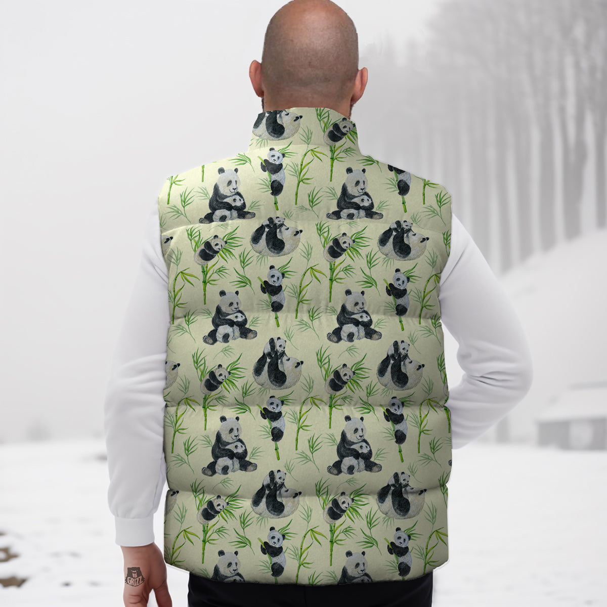 Panda Bamboo And Baby Print Pattern Down Vest