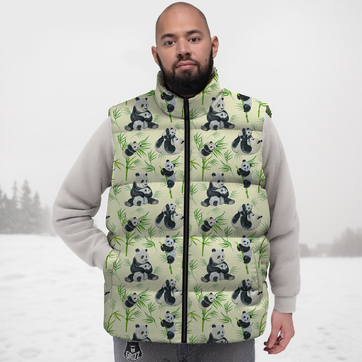 Panda Bamboo And Baby Print Pattern Down Vest