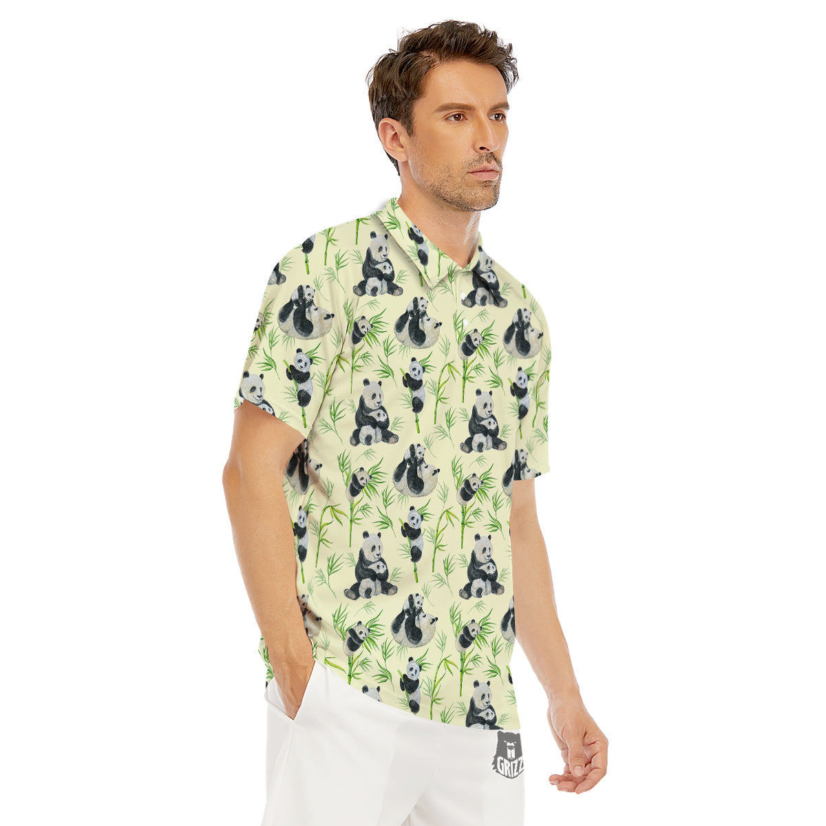 Panda Bamboo And Baby Print Pattern Men's Golf Shirts-grizzshop
