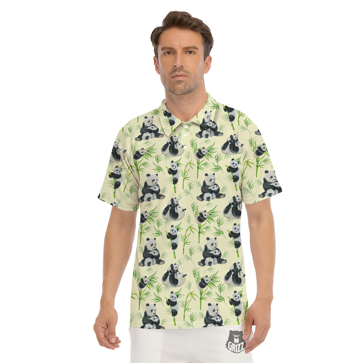 Panda Bamboo And Baby Print Pattern Men's Golf Shirts-grizzshop
