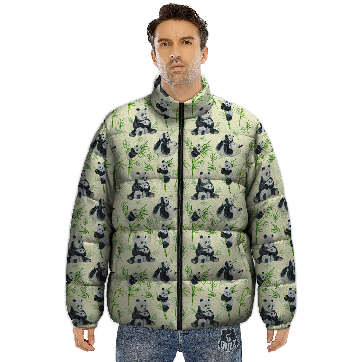 Panda Bamboo And Baby Print Pattern Puffer Jacket-grizzshop