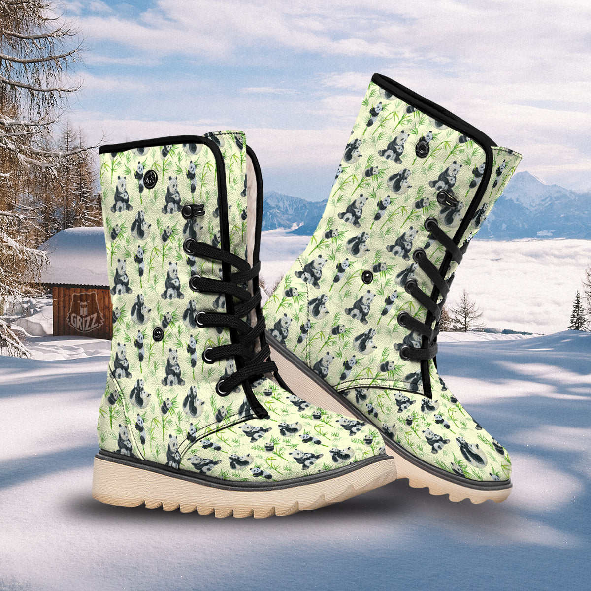 Panda Bamboo And Baby Print Pattern Snow Boots-grizzshop