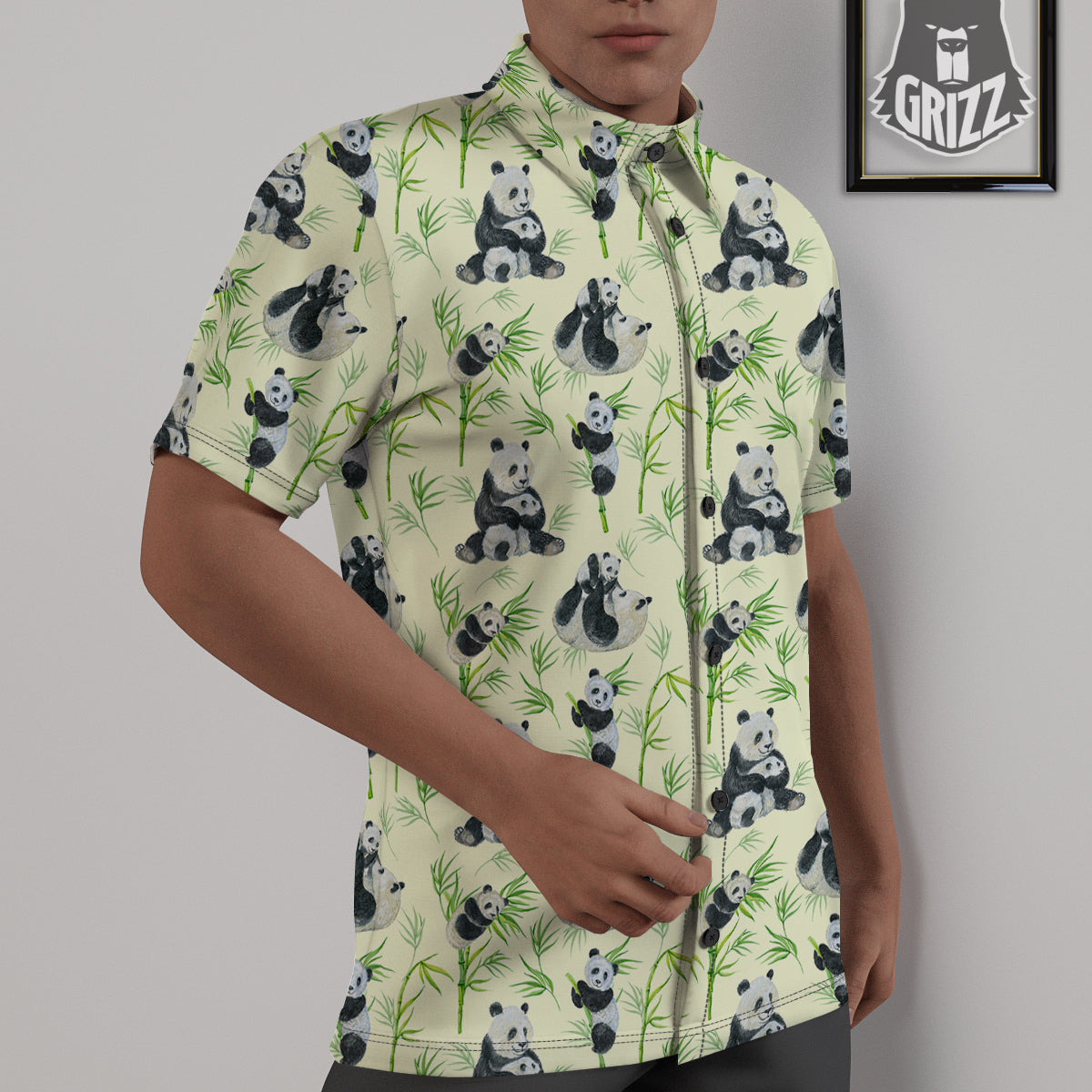 Panda Bamboo And Baby Print Pattern Untucked Shirts-grizzshop