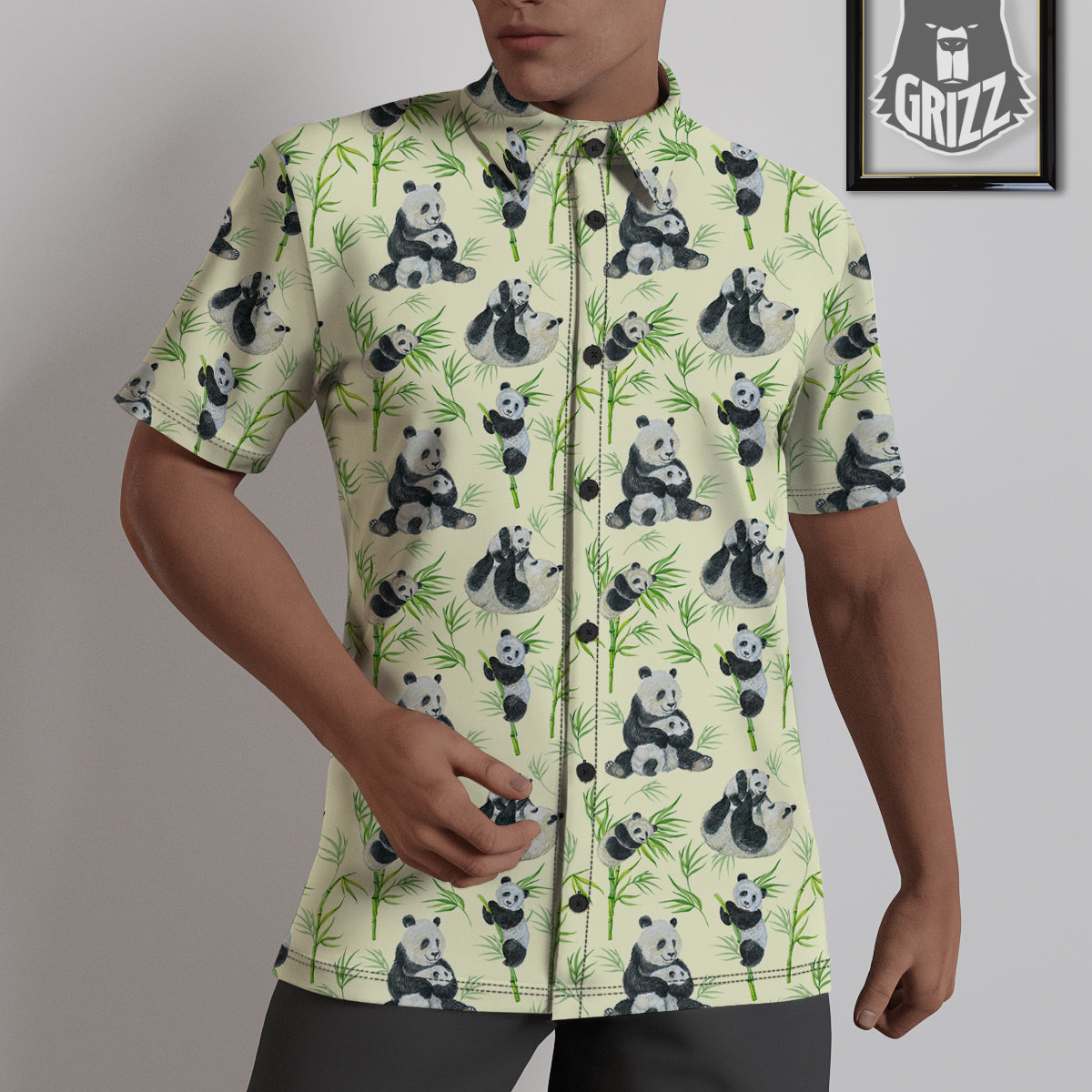 Panda Bamboo And Baby Print Pattern Untucked Shirts-grizzshop