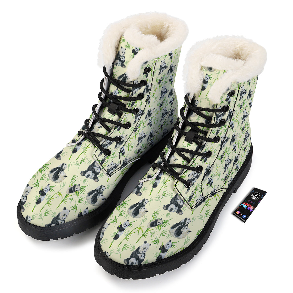 Panda Bamboo And Baby Print Pattern Winter Boots-grizzshop
