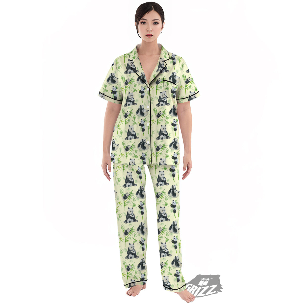 Panda Bamboo And Baby Print Pattern Women's Pajamas Set-grizzshop