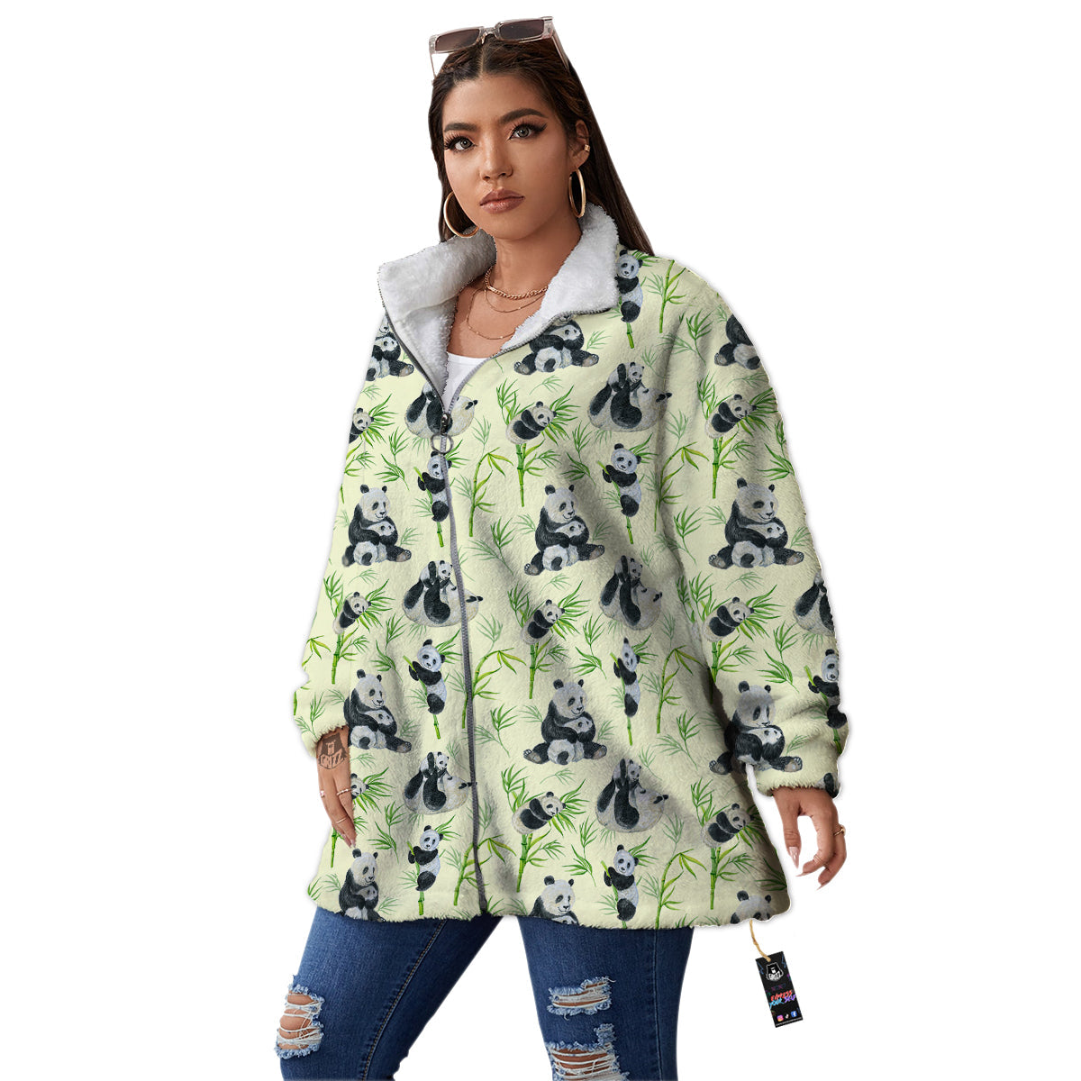Panda Bamboo And Baby Print Pattern Women's Sherpa Jacket-grizzshop