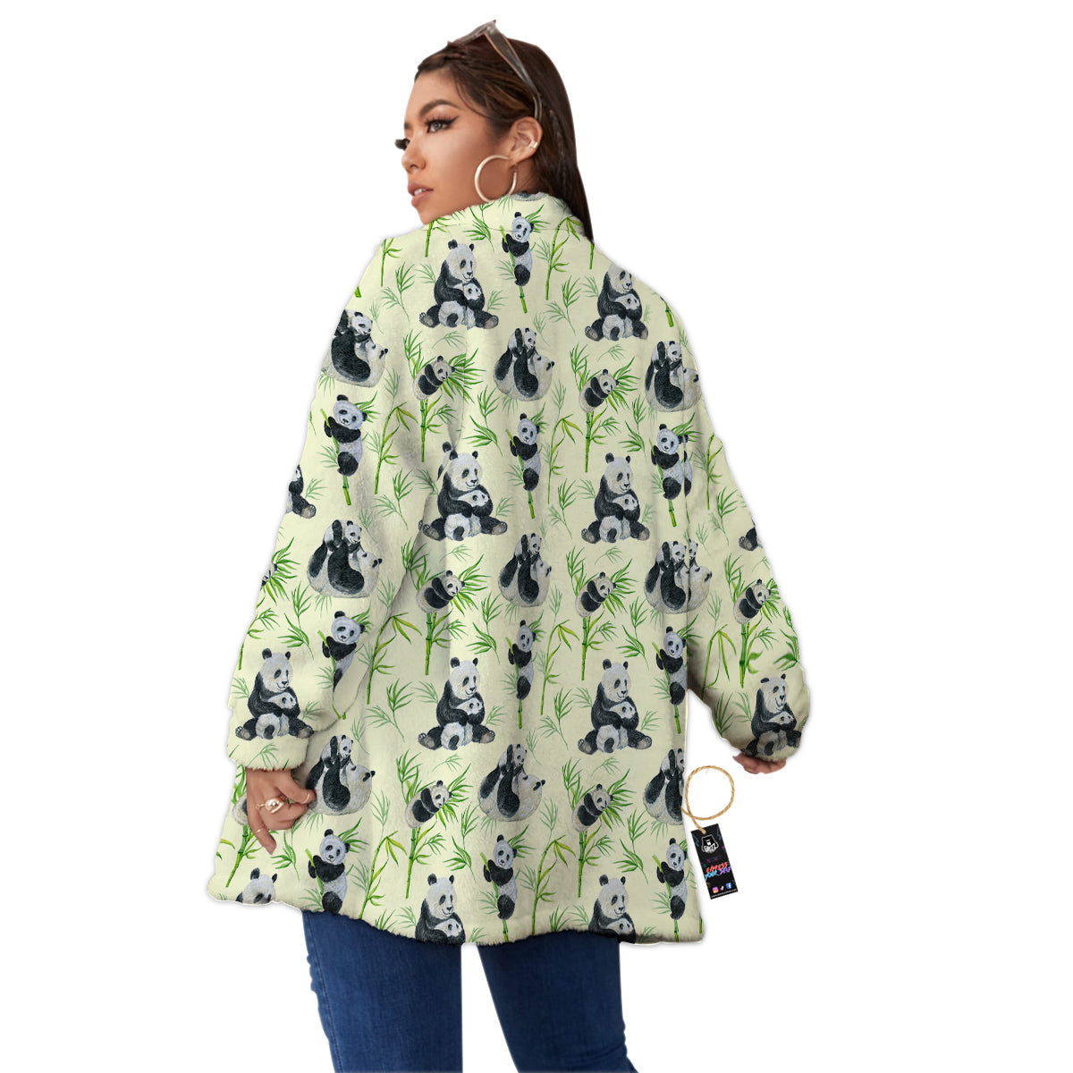 Panda Bamboo And Baby Print Pattern Women's Sherpa Jacket-grizzshop